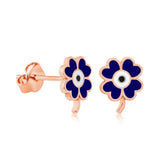 Boucles d'oreilles trèfle bleu marine fluorescentes argentées